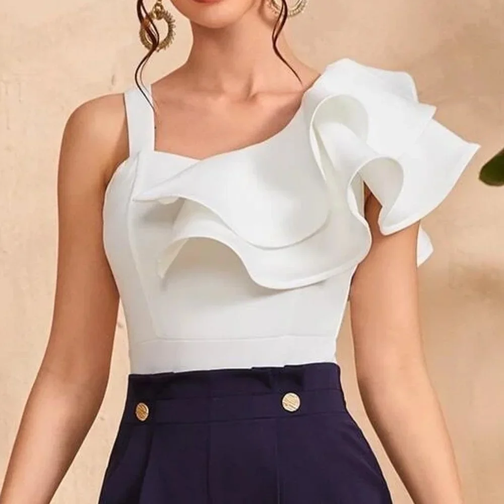 White Elegant Womens Layered Trim Bodysuit - Picture 5 of 5